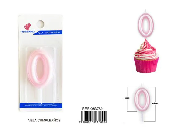 Vela de cumpleaños número 0 rosa 6 cm