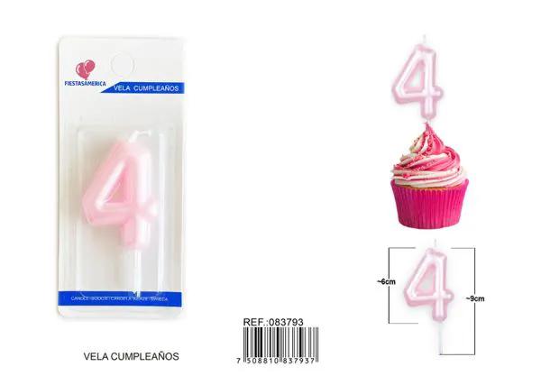 Vela de cumpleaños número 4 rosa 6 cm