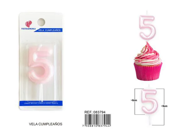 Vela de cumpleaños número 5 rosa 6 cm