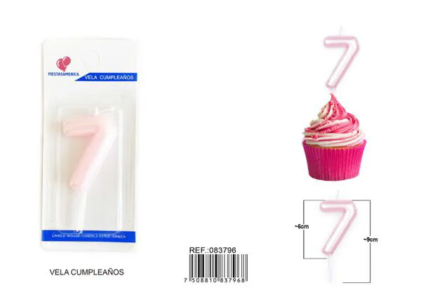 Vela de cumpleaños número 7 rosa 6 cm