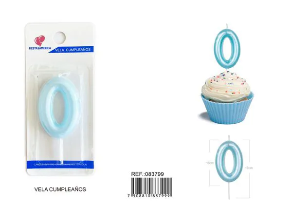 Vela de cumpleaños número 0 azul 6 cm