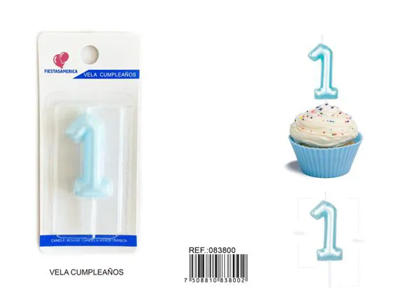 Vela de cumpleaños número 1 azul 6 cm