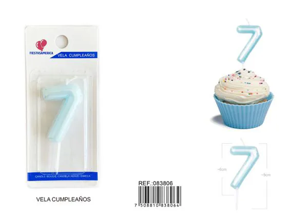 Vela de cumpleaños número 7 azul 6 cm
