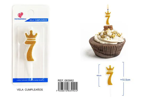 Vela de cumpleaños número 7 dorada 6 cm