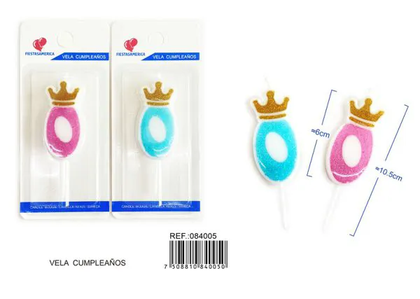 Vela de cumpleaños número 0 azul 6 cm