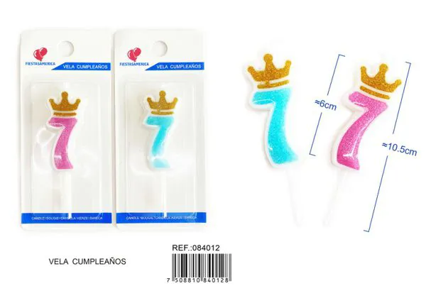 Vela de cumpleaños número 7 azul 6 cm