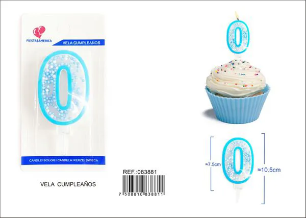 Vela de cumpleaños número 0 azul 8 cm