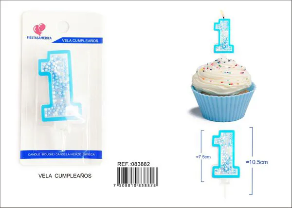 Vela de cumpleaños número 1 azul 8 cm
