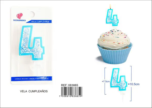 Vela de cumpleaños número 4 azul 8 cm