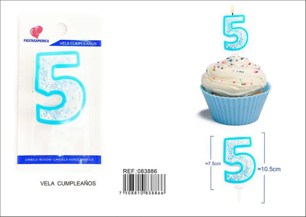 Vela de cumpleaños número 5 azul 8 cm