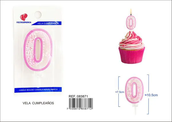 Vela de cumpleaños número 0 rosa 8 cm