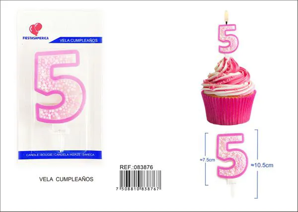Vela de cumpleaños número 5 rosa 8 cm