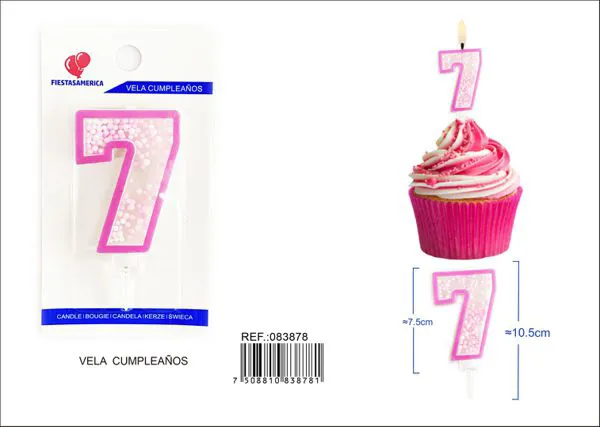 Vela de cumpleaños número 7 rosa 8 cm