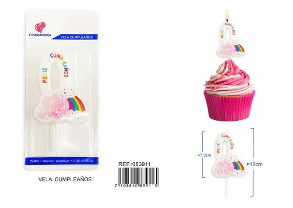 Vela de cumpleaños número 0 rosa 11 cm