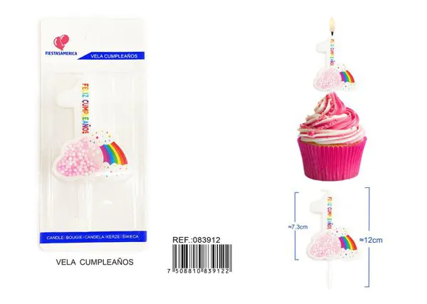 Vela de cumpleaños número 1 rosa 11 cm