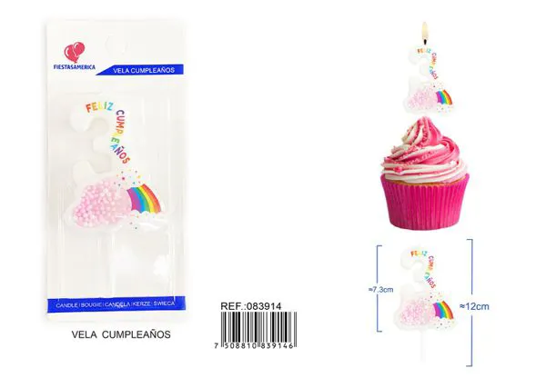 Vela de cumpleaños número 3 rosa 11 cm
