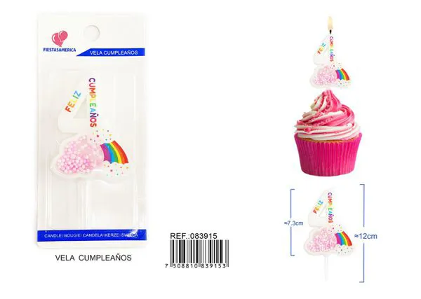 Vela de cumpleaños número 4 rosa 11 cm