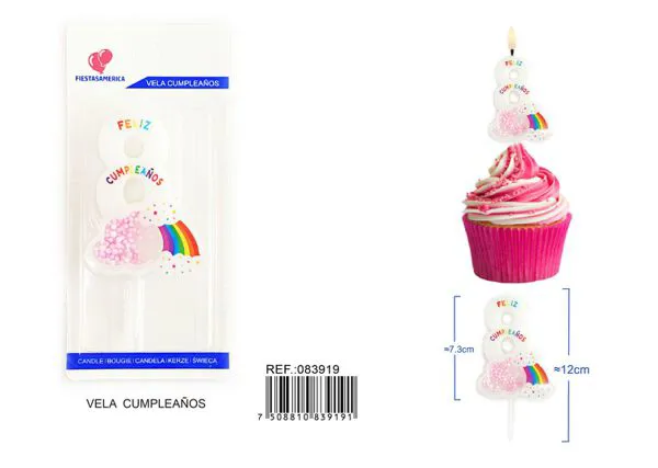 Vela de cumpleaños número 8 rosa 11 cm