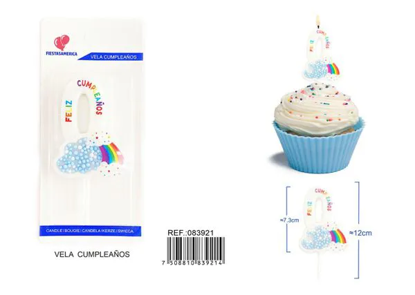 Vela de cumpleaños número 0 azul 11 cm