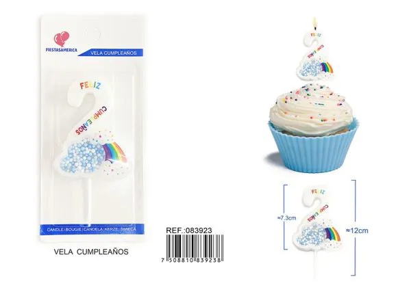 Vela de cumpleaños número 2 azul 11 cm