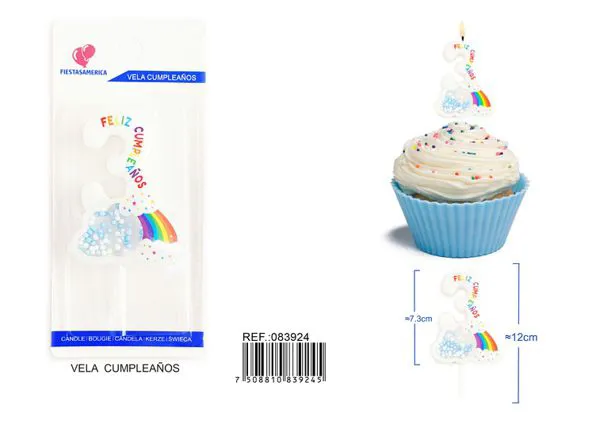 Vela de cumpleaños número 3 azul 11 cm