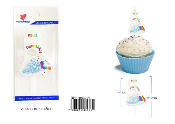 Vela de cumpleaños número 5 azul 11 cm