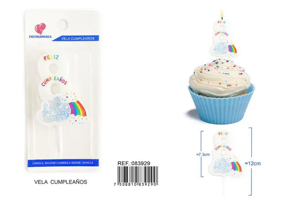 Vela de cumpleaños número 8 azul 11 cm