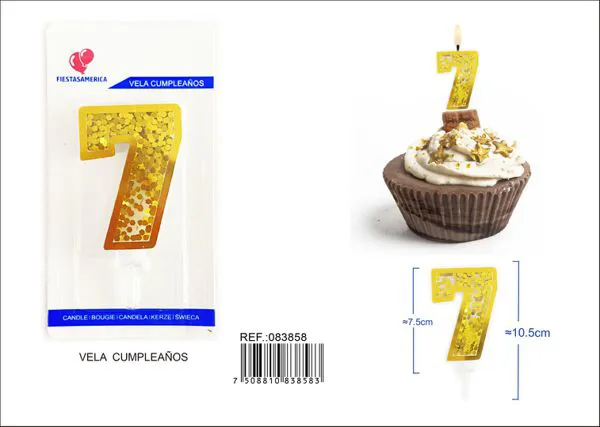 Vela de cumpleaños número 7 dorada 7.5 cm