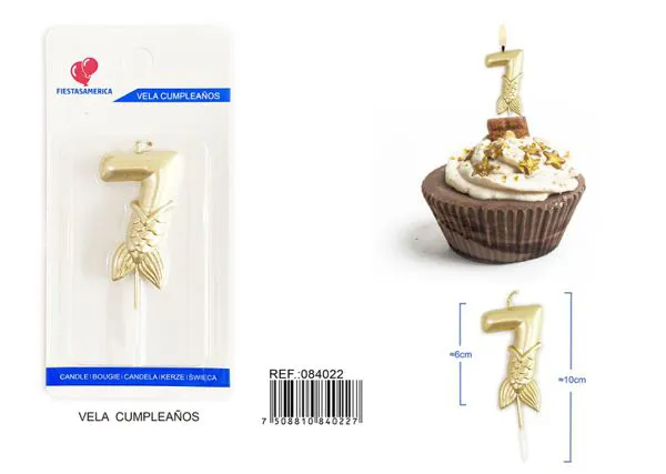 Vela de cumpleaños número 7 dorada 6 cm