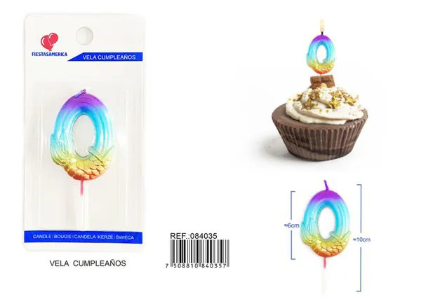 Vela de cumpleaños número 0 degradado 6 cm