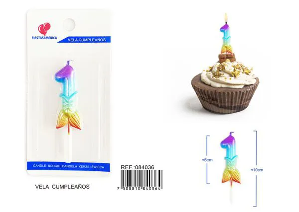 Vela de cumpleaños número 1 degradado 6 cm