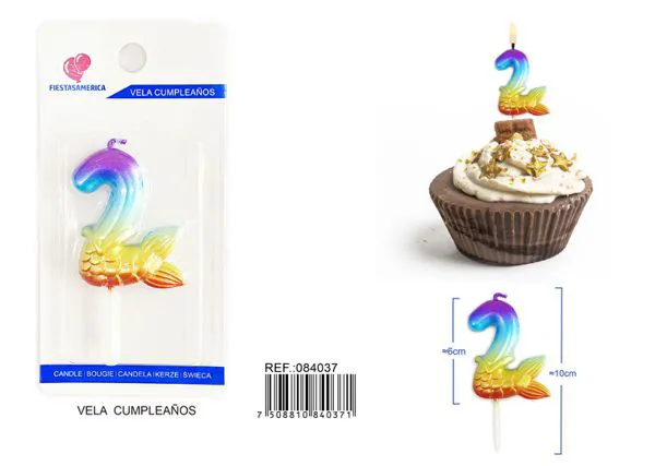 Vela de cumpleaños número 2 degradado 6 cm