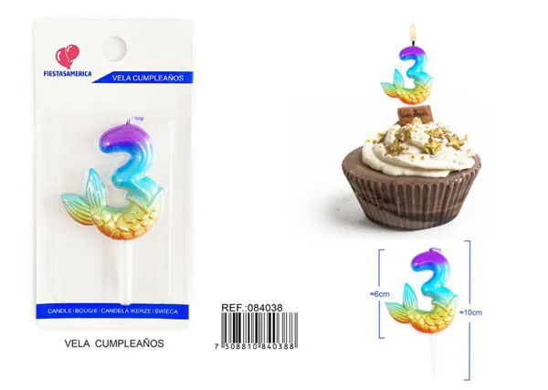 Vela de cumpleaños número 3 degradado 6 cm