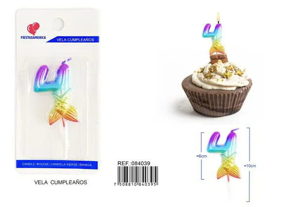Vela de cumpleaños número 4 degradado 6 cm