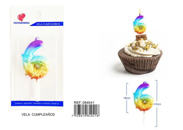Vela de cumpleaños número 6 degradado 6 cm