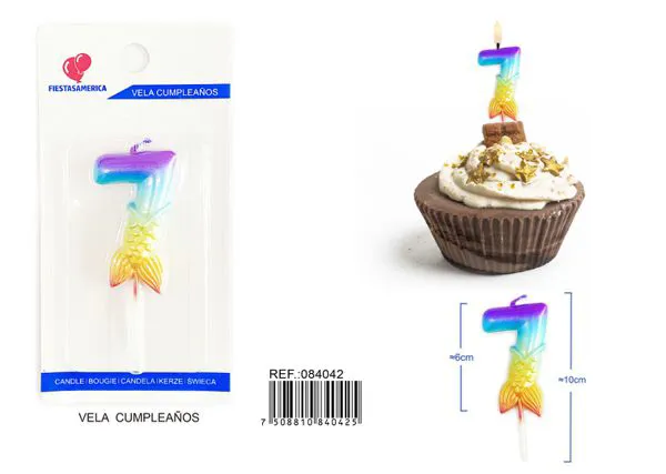 Vela de cumpleaños número 7 degradado 6 cm