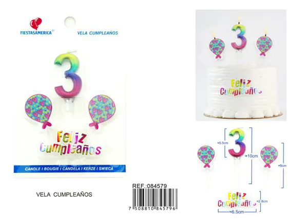 Vela de cumpleaños número 3 degradado