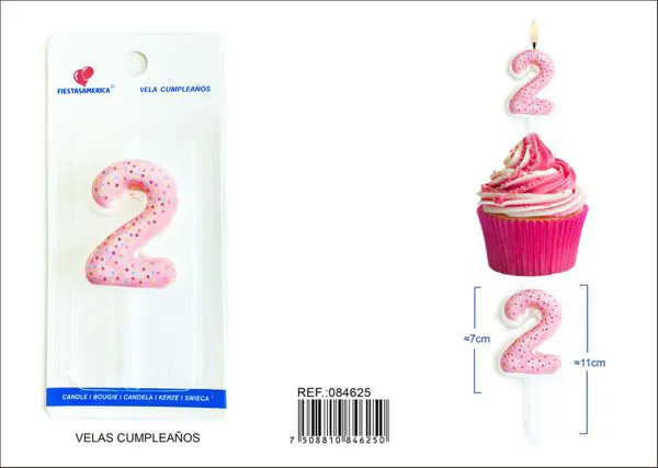 Vela de cumpleaños número 2 rosa