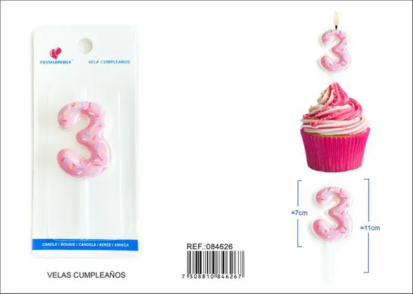 Vela de cumpleaños número 3 rosa