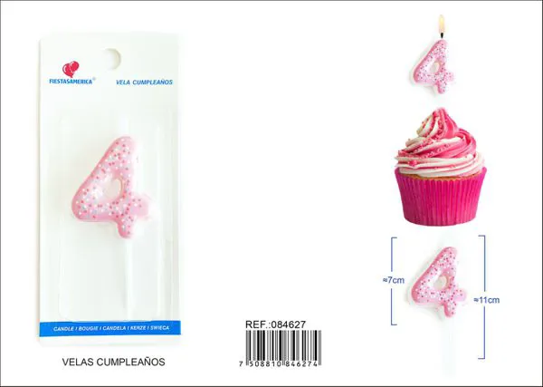 Vela de cumpleaños número 4 rosa