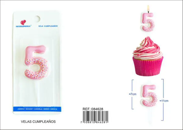 Vela de cumpleaños número 5 rosa
