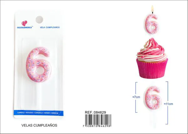 Vela de cumpleaños número 6 rosa
