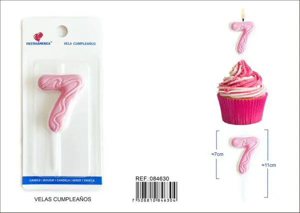 Vela de cumpleaños número 7 rosa