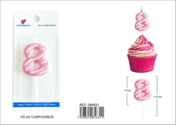Vela de cumpleaños número 8 rosa
