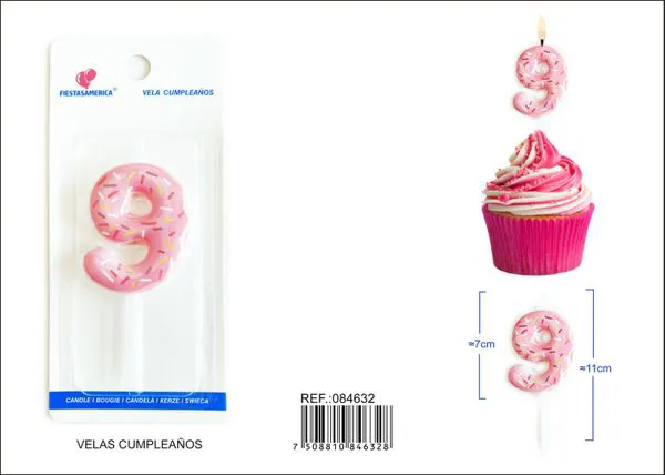 Vela de cumpleaños número 9 rosa