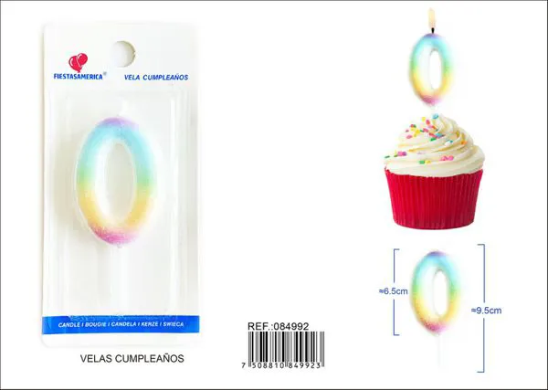 Vela de cumpleaños número 0 degradado 6 cm