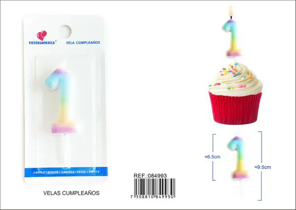 Vela de cumpleaños número 1 degradado 6 cm