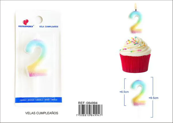 Vela de cumpleaños número 2 degradado 6 cm