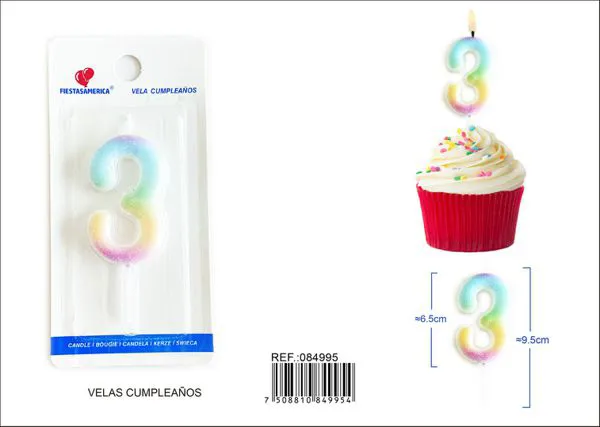 Vela de cumpleaños número 3 degradado 6 cm