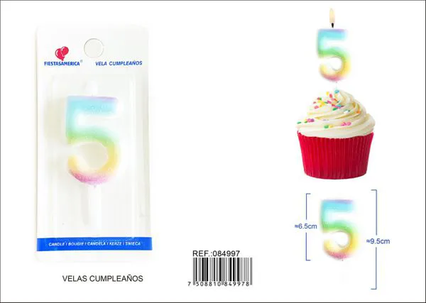 Vela de cumpleaños número 5 degradado 6 cm